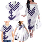 Dockers Football Custom Family Matching Off The Shoulder Long Sleeve Dress and Hawaiian Shirt Fremantle Anchor Simple Style - Aussie Hoodie
