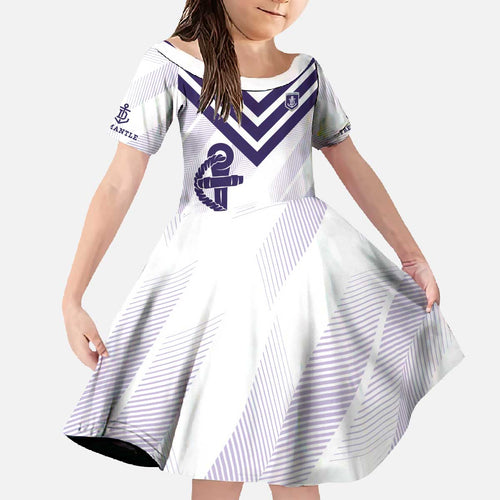 Dockers Football Custom Family Matching Off The Shoulder Long Sleeve Dress and Hawaiian Shirt Fremantle Anchor Simple Style - Aussie Hoodie