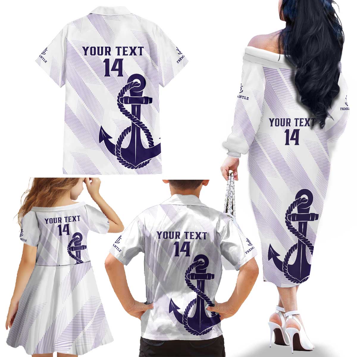 Dockers Football Custom Family Matching Off The Shoulder Long Sleeve Dress and Hawaiian Shirt Fremantle Anchor Simple Style - Aussie Hoodie