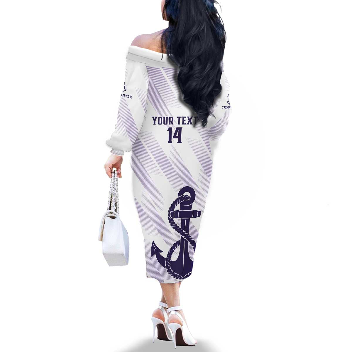 Dockers Football Custom Family Matching Off The Shoulder Long Sleeve Dress and Hawaiian Shirt Fremantle Anchor Simple Style - Aussie Hoodie