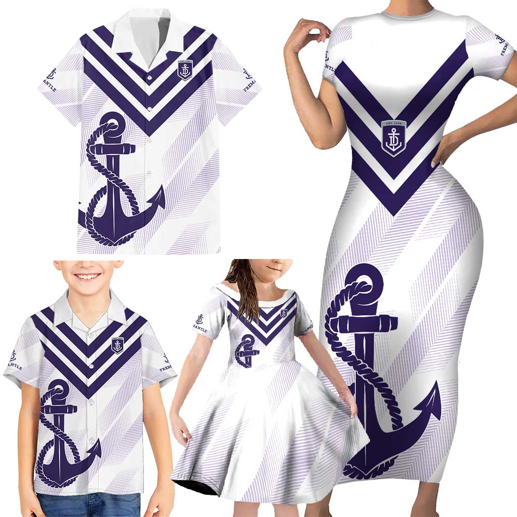 Dockers Football Custom Family Matching Short Sleeve Bodycon Dress and Hawaiian Shirt Fremantle Anchor Simple Style - Aussie Hoodie
