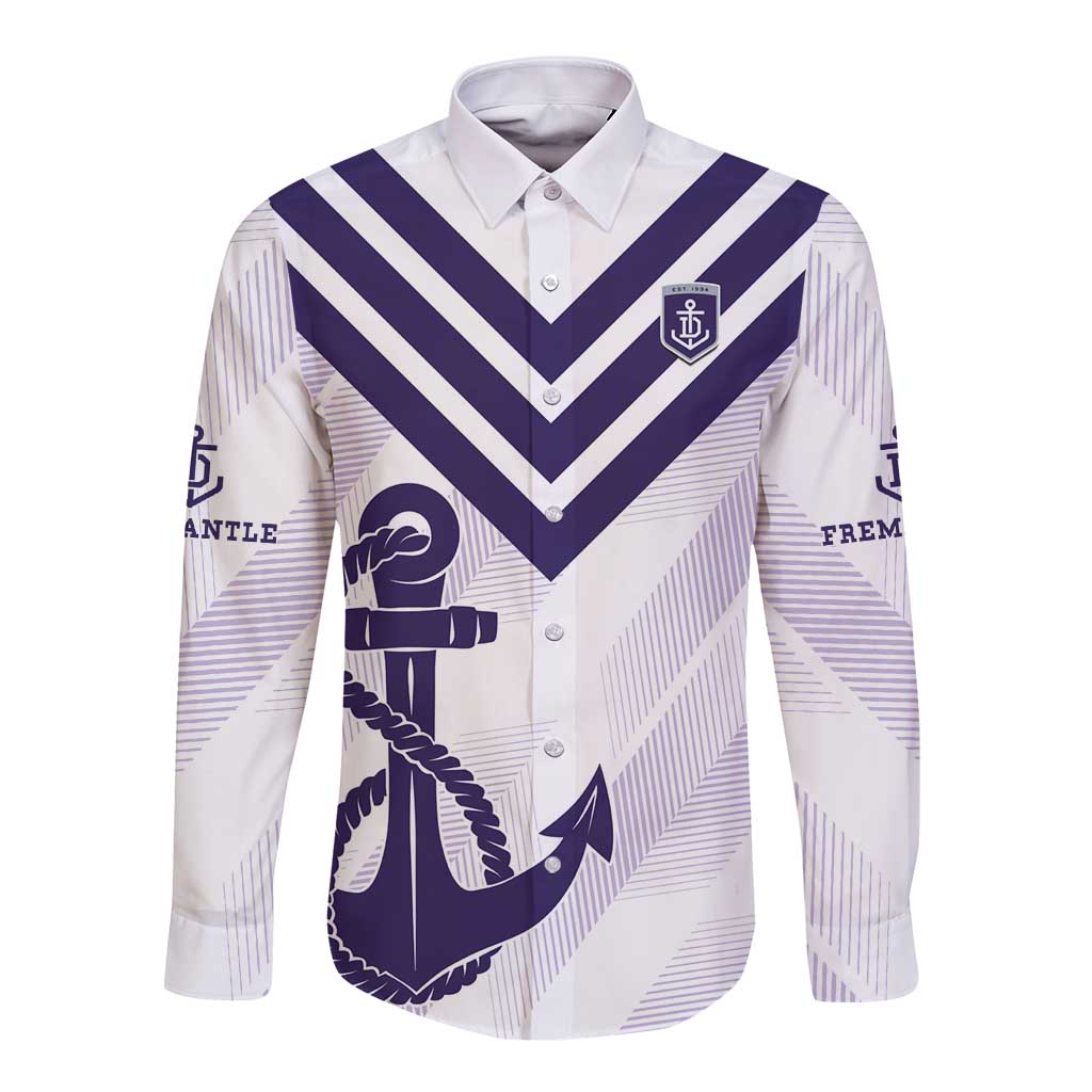 Dockers Football Custom Long Sleeve Button Shirt Fremantle Anchor Simple Style - Aussie Hoodie