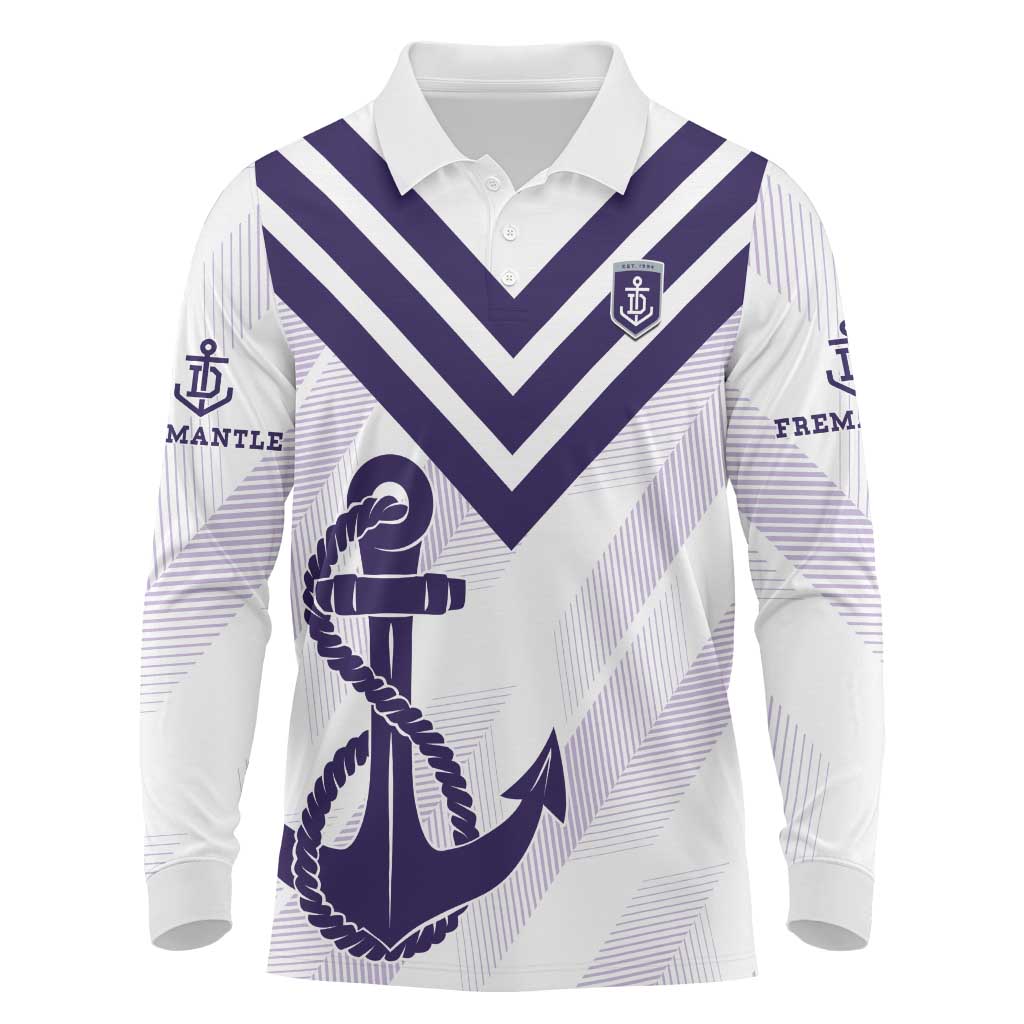 Dockers Football Custom Long Sleeve Polo Shirt Fremantle Anchor Simple Style - Aussie Hoodie