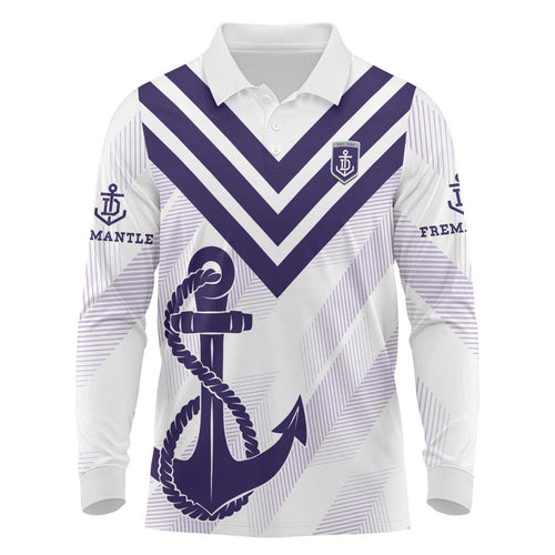 Dockers Football Custom Long Sleeve Polo Shirt Fremantle Anchor Simple Style - Aussie Hoodie