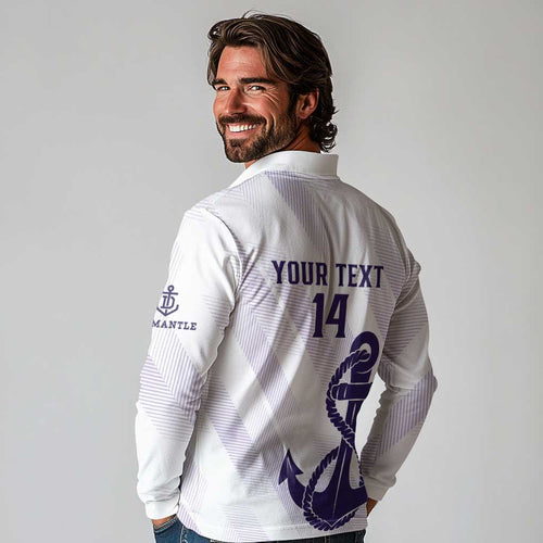Dockers Football Custom Long Sleeve Polo Shirt Fremantle Anchor Simple Style - Aussie Hoodie