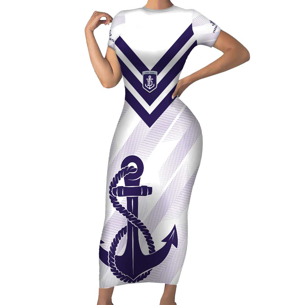 Dockers Football Custom Short Sleeve Bodycon Dress Fremantle Anchor Simple Style - Aussie Hoodie