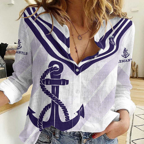 Dockers Football Custom Women Casual Shirt Fremantle Anchor Simple Style - Aussie Hoodie
