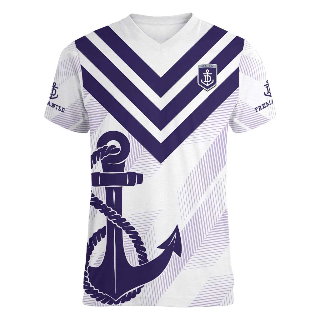 Dockers Football Custom Women V-Neck T-Shirt Fremantle Anchor Simple Style - Aussie Hoodie