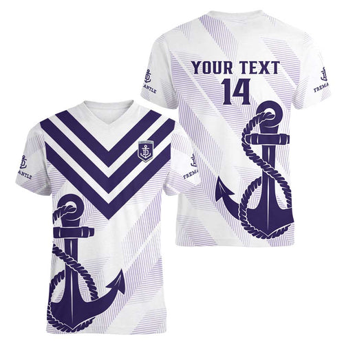 Dockers Football Custom Women V-Neck T-Shirt Fremantle Anchor Simple Style - Aussie Hoodie