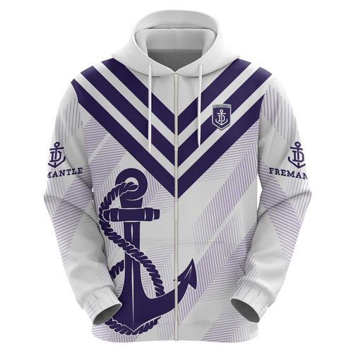 Dockers Football Custom Zip Hoodie Fremantle Anchor Simple Style - Aussie Hoodie
