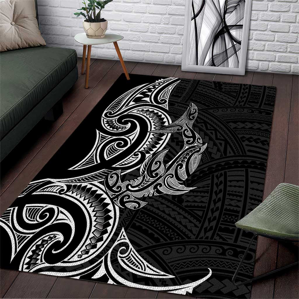 New Zealand Hammerhead Shark Area Rug Maori Haehae Mangopare Black - Aussie Hoodie