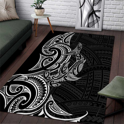 New Zealand Hammerhead Shark Area Rug Maori Haehae Mangopare Black - Aussie Hoodie