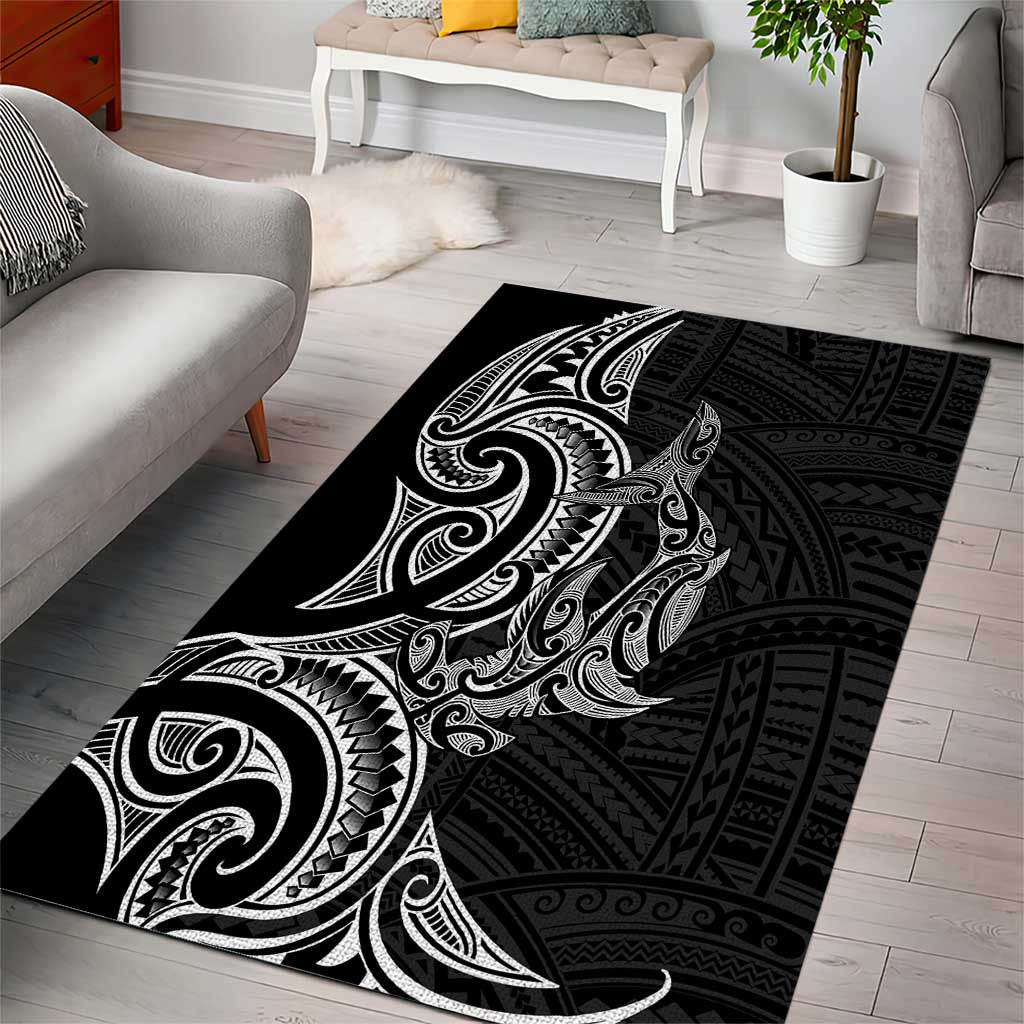 New Zealand Hammerhead Shark Area Rug Maori Haehae Mangopare Black - Aussie Hoodie