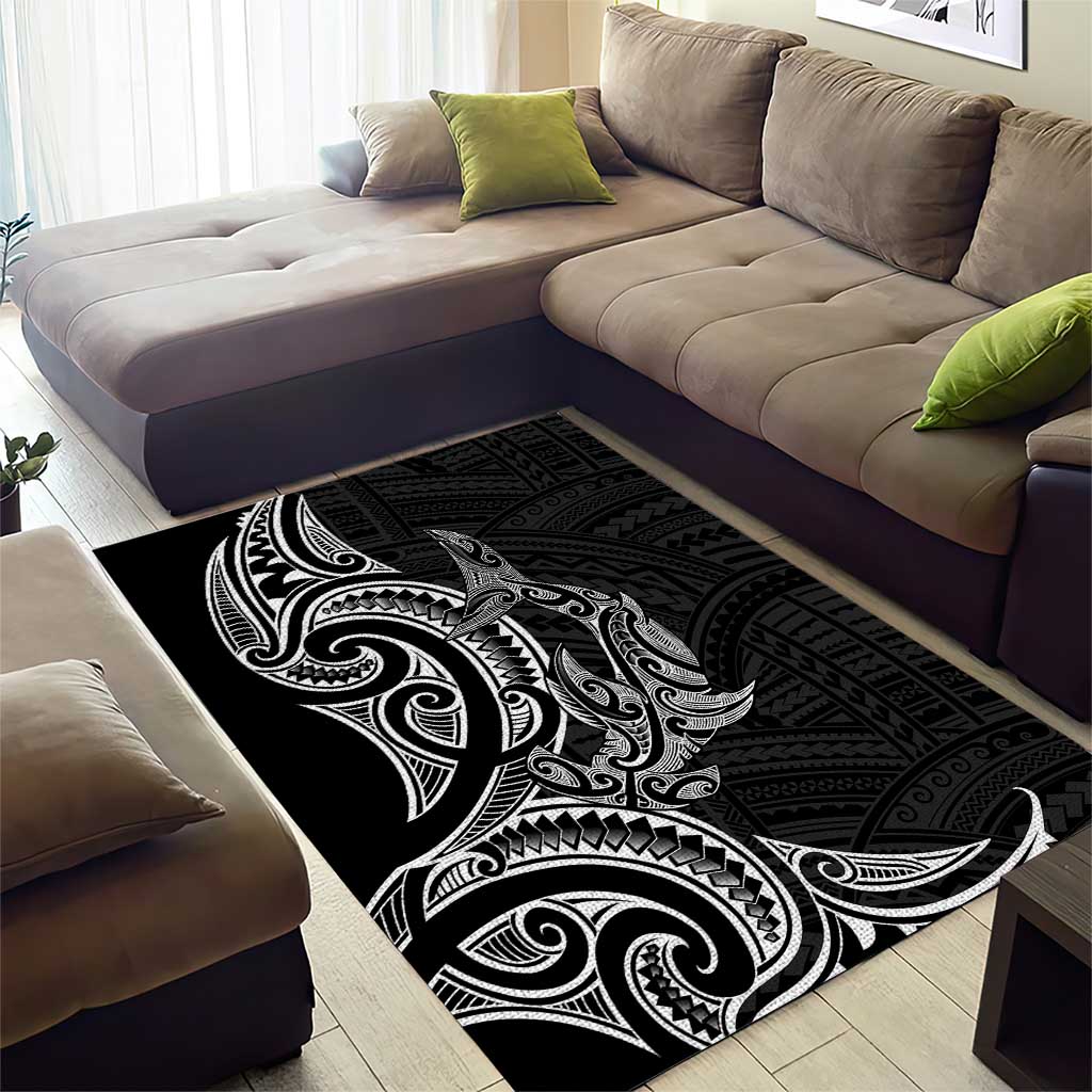 New Zealand Hammerhead Shark Area Rug Maori Haehae Mangopare Black - Aussie Hoodie