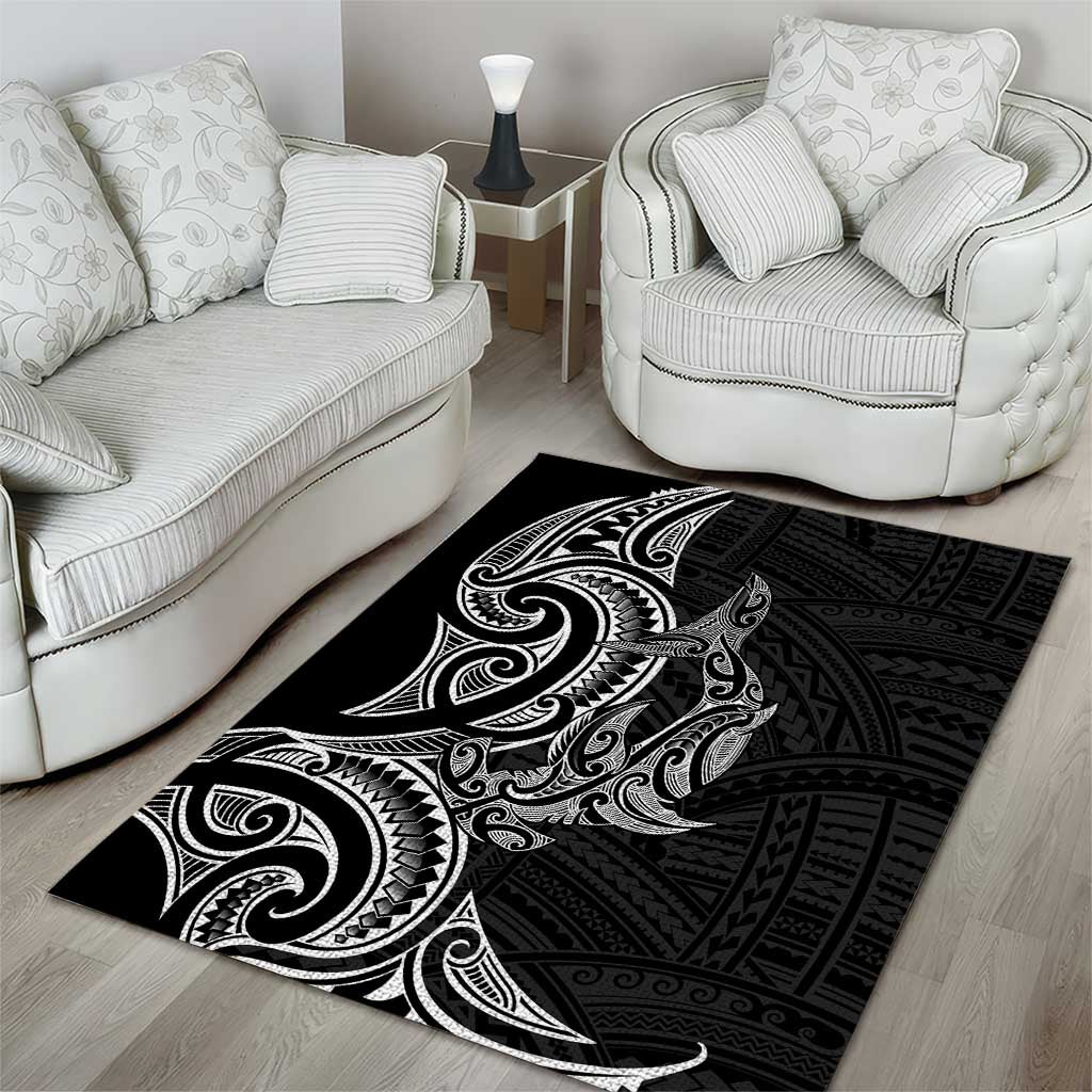 New Zealand Hammerhead Shark Area Rug Maori Haehae Mangopare Black - Aussie Hoodie