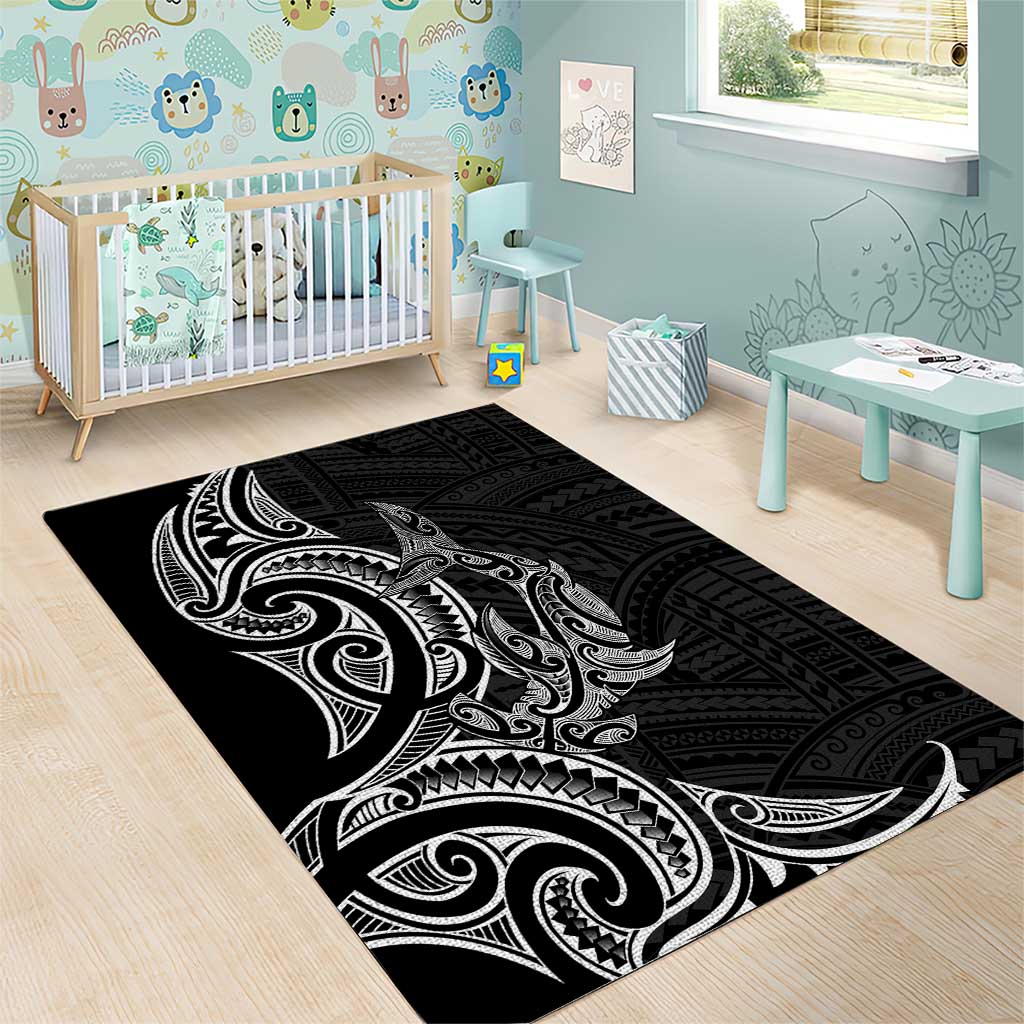 New Zealand Hammerhead Shark Area Rug Maori Haehae Mangopare Black - Aussie Hoodie