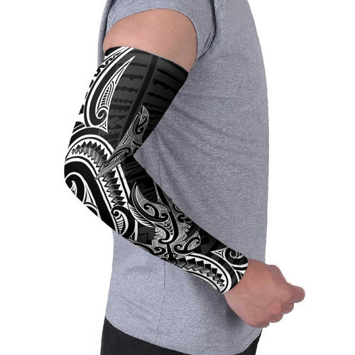 New Zealand Hammerhead Shark Arm Sleeves Maori Haehae Mangopare Black - Aussie Hoodie