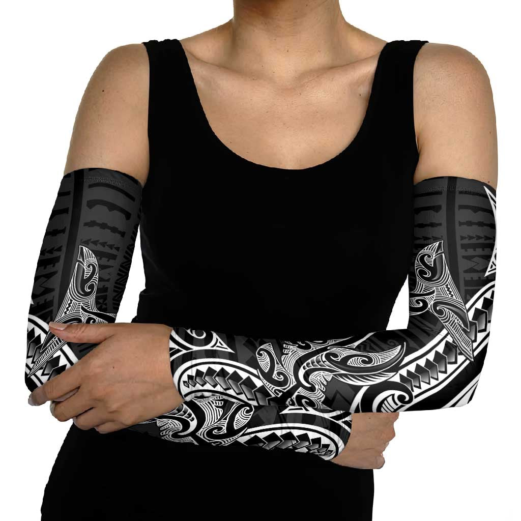 New Zealand Hammerhead Shark Arm Sleeves Maori Haehae Mangopare Black - Aussie Hoodie