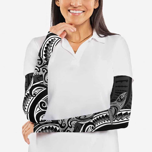 New Zealand Hammerhead Shark Arm Sleeves Maori Haehae Mangopare Black - Aussie Hoodie
