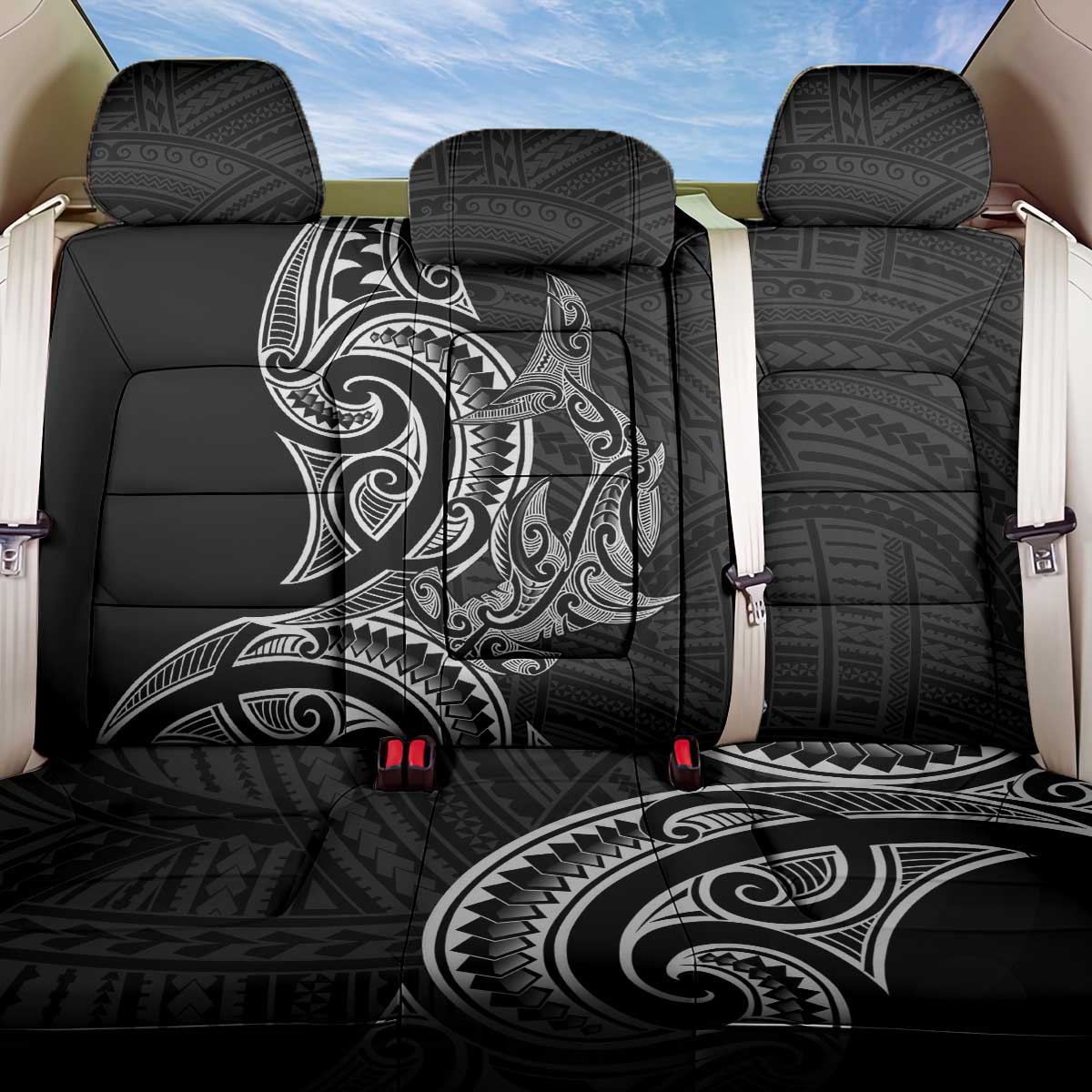 New Zealand Hammerhead Shark Back Car Seat Cover Maori Haehae Mangopare Black - Aussie Hoodie