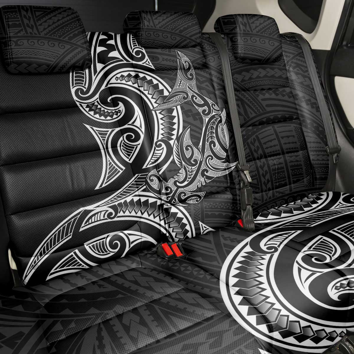 New Zealand Hammerhead Shark Back Car Seat Cover Maori Haehae Mangopare Black - Aussie Hoodie