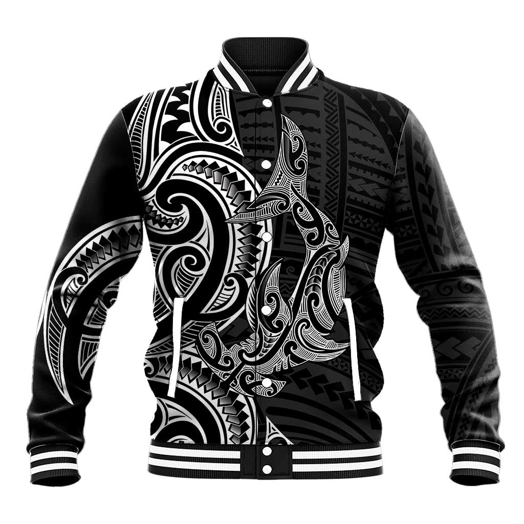 New Zealand Hammerhead Shark Baseball Jacket Maori Haehae Mangopare Black - Aussie Hoodie
