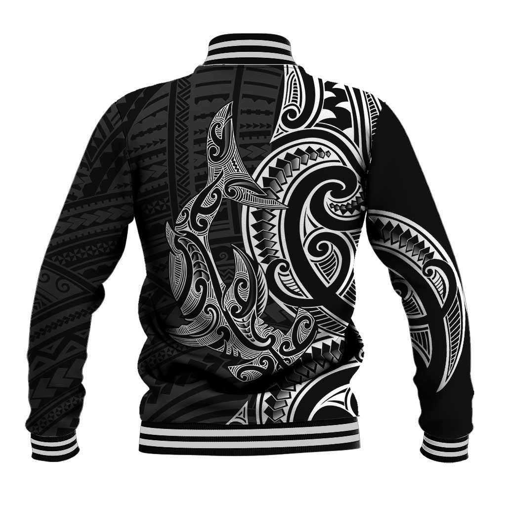 New Zealand Hammerhead Shark Baseball Jacket Maori Haehae Mangopare Black - Aussie Hoodie