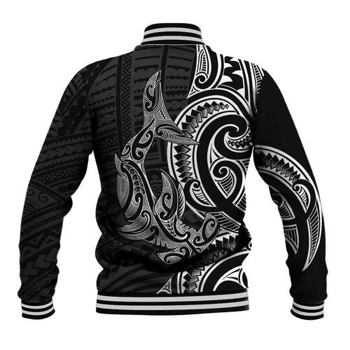 New Zealand Hammerhead Shark Baseball Jacket Maori Haehae Mangopare Black - Aussie Hoodie