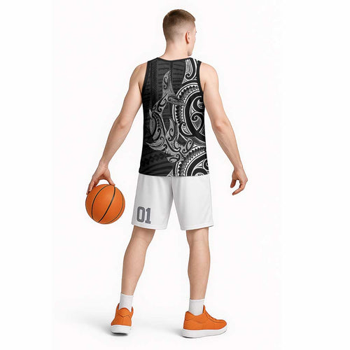 New Zealand Hammerhead Shark Basketball Jersey Maori Haehae Mangopare Black - Aussie Hoodie