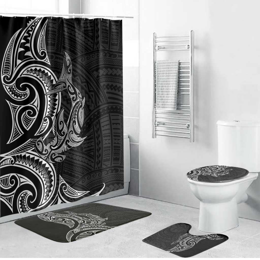 New Zealand Hammerhead Shark Bathroom Set Maori Haehae Mangopare Black - Aussie Hoodie