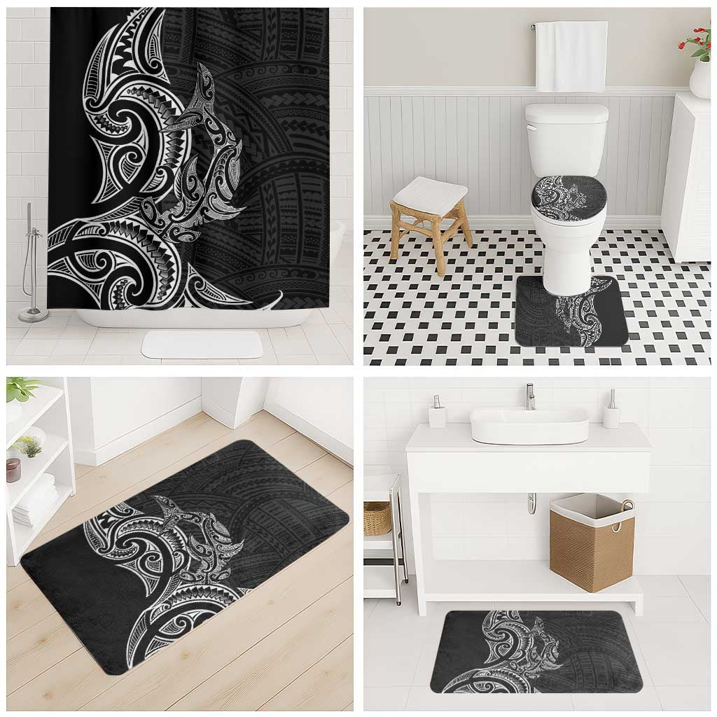 New Zealand Hammerhead Shark Bathroom Set Maori Haehae Mangopare Black - Aussie Hoodie