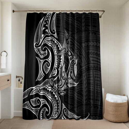 New Zealand Hammerhead Shark Bathroom Set Maori Haehae Mangopare Black - Aussie Hoodie