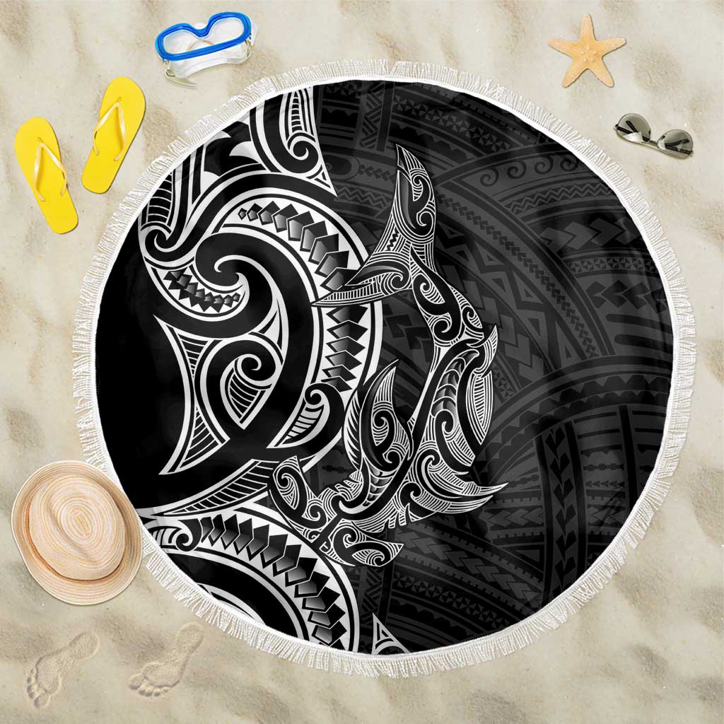 New Zealand Hammerhead Shark Beach Blanket Maori Haehae Mangopare Black - Aussie Hoodie