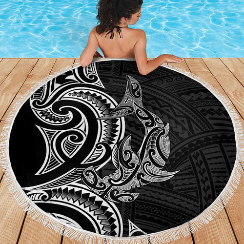 New Zealand Hammerhead Shark Beach Blanket Maori Haehae Mangopare Black - Aussie Hoodie