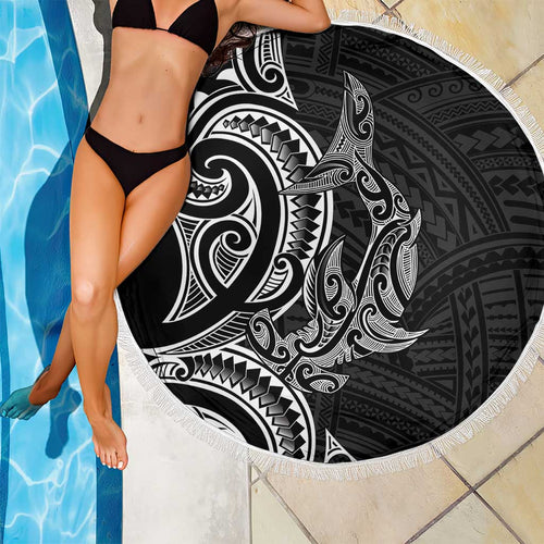 New Zealand Hammerhead Shark Beach Blanket Maori Haehae Mangopare Black - Aussie Hoodie