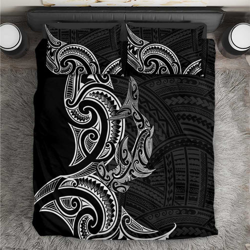 New Zealand Hammerhead Shark Bedding Set Maori Haehae Mangopare Black - Aussie Hoodie
