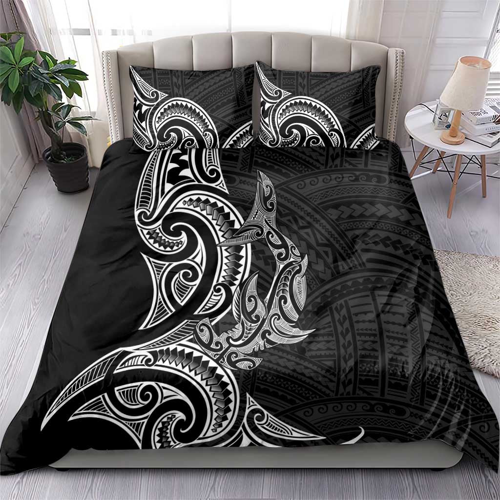 New Zealand Hammerhead Shark Bedding Set Maori Haehae Mangopare Black - Aussie Hoodie