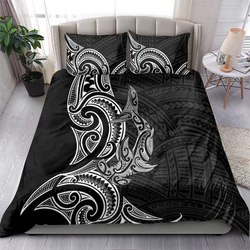 New Zealand Hammerhead Shark Bedding Set Maori Haehae Mangopare Black - Aussie Hoodie