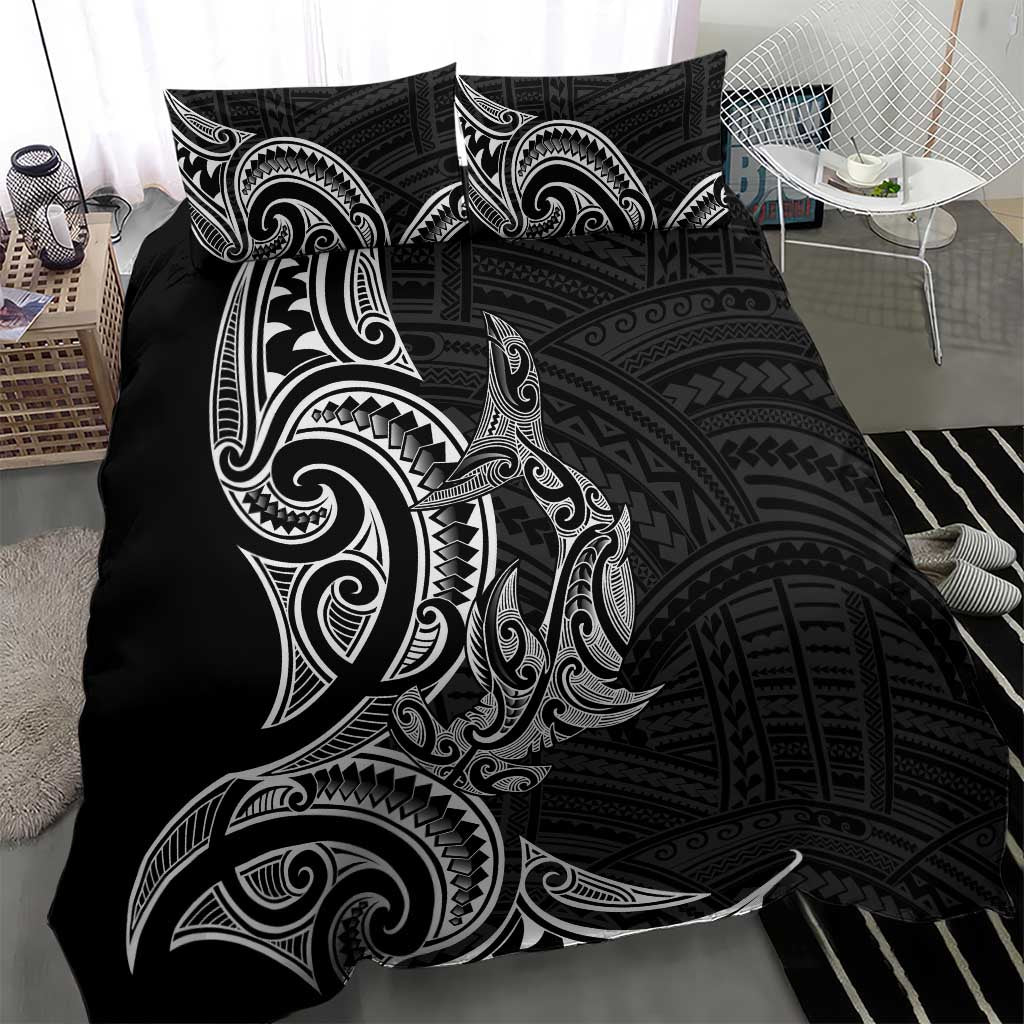 New Zealand Hammerhead Shark Bedding Set Maori Haehae Mangopare Black - Aussie Hoodie