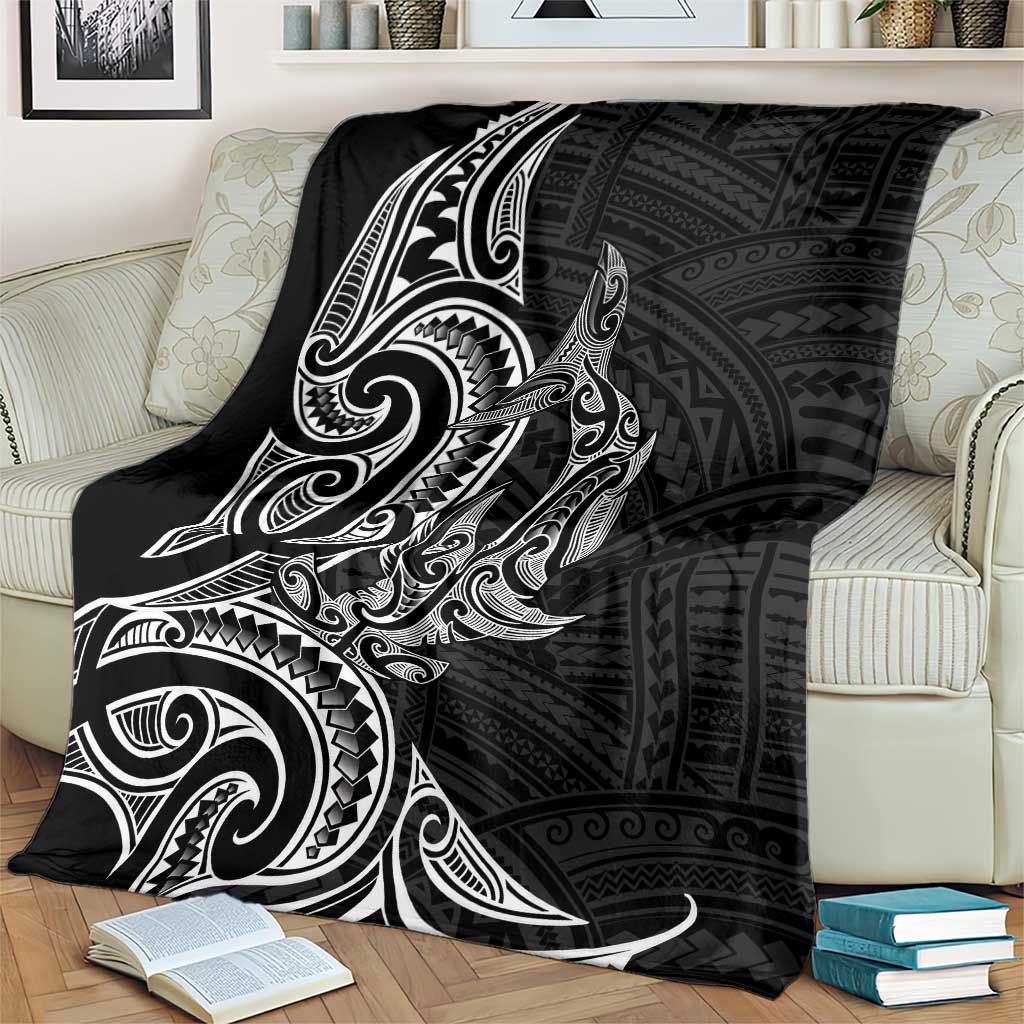 New Zealand Hammerhead Shark Blanket Maori Haehae Mangopare Black - Aussie Hoodie