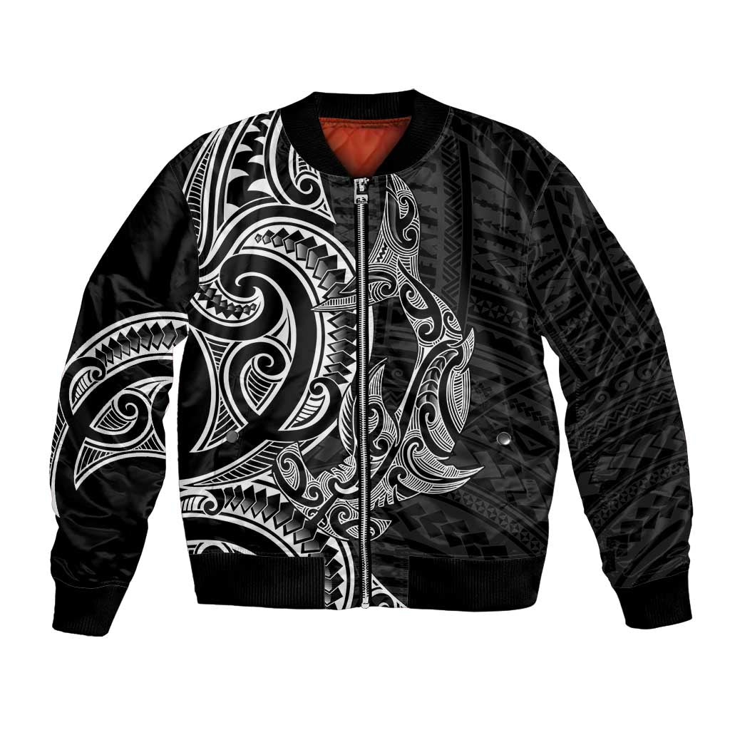 New Zealand Hammerhead Shark Bomber Jacket Maori Haehae Mangopare Black - Aussie Hoodie