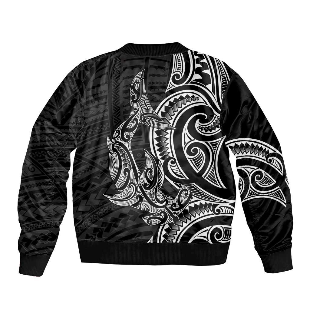 New Zealand Hammerhead Shark Bomber Jacket Maori Haehae Mangopare Black - Aussie Hoodie