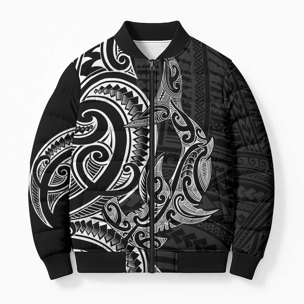 New Zealand Hammerhead Shark Bomber Puffer Jacket Maori Haehae Mangopare Black - Aussie Hoodie