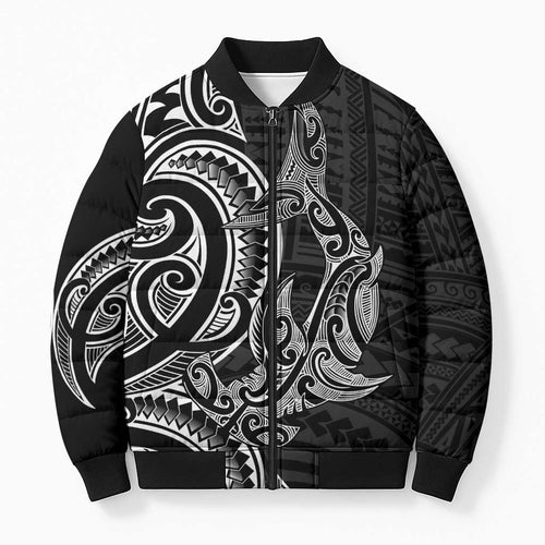 New Zealand Hammerhead Shark Bomber Puffer Jacket Maori Haehae Mangopare Black - Aussie Hoodie
