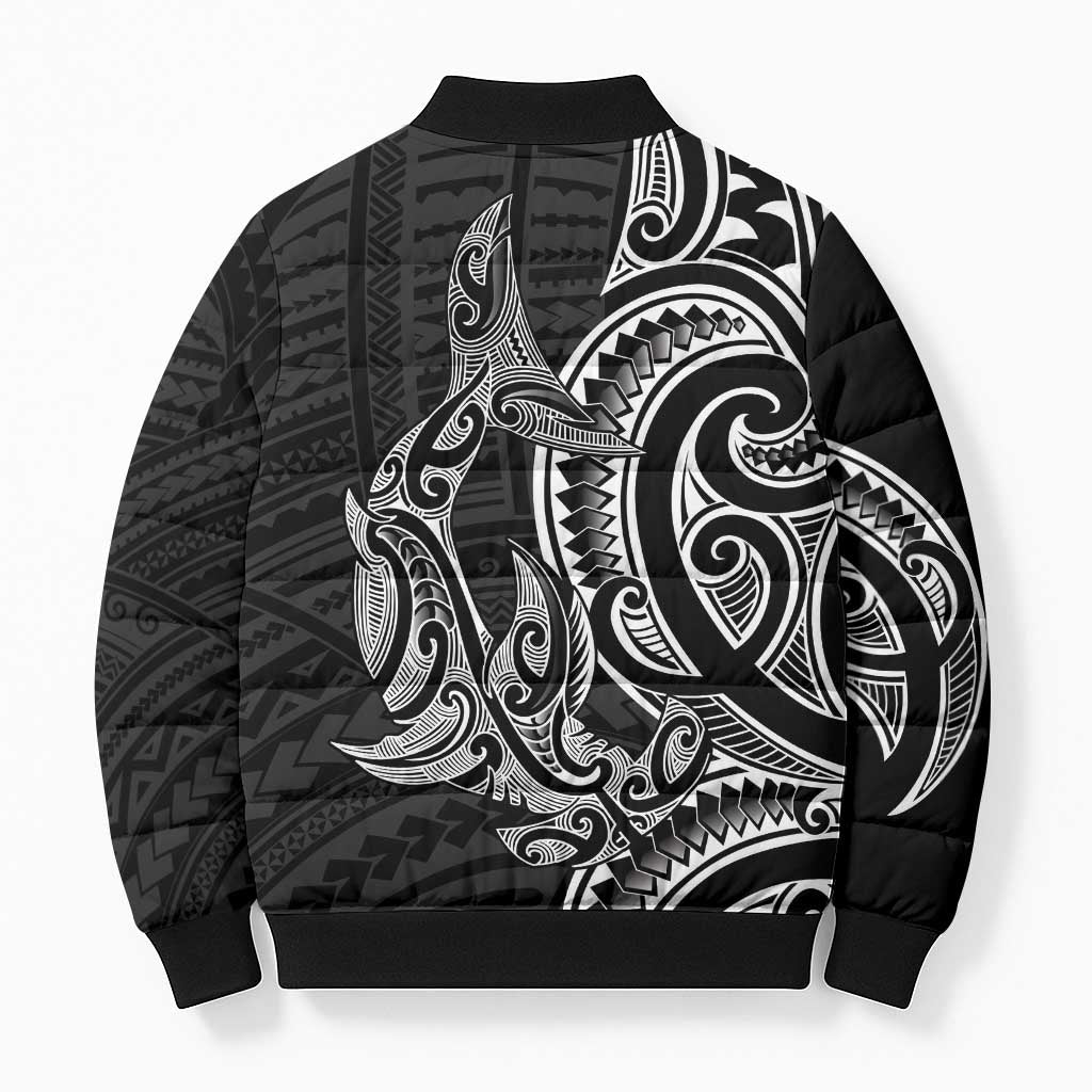 New Zealand Hammerhead Shark Bomber Puffer Jacket Maori Haehae Mangopare Black - Aussie Hoodie