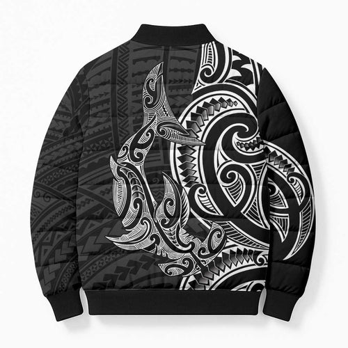 New Zealand Hammerhead Shark Bomber Puffer Jacket Maori Haehae Mangopare Black - Aussie Hoodie