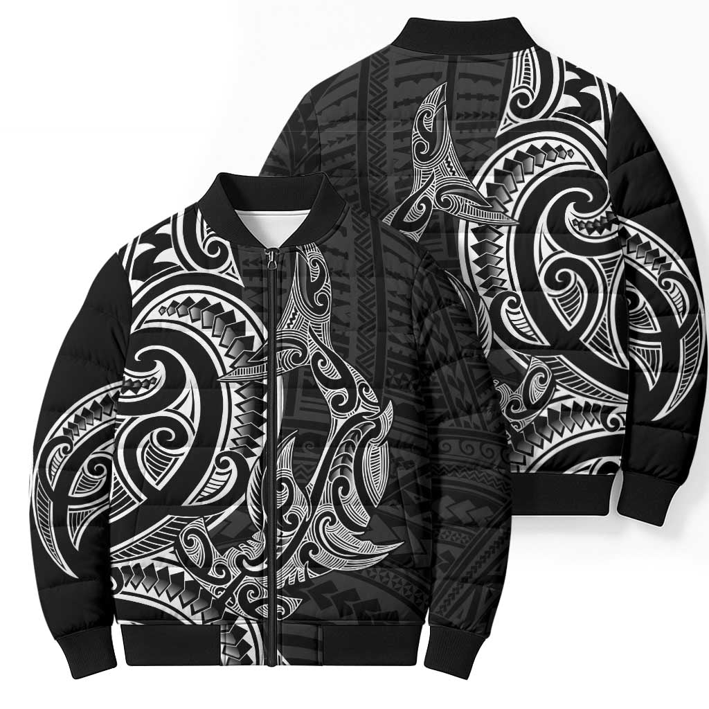 New Zealand Hammerhead Shark Bomber Puffer Jacket Maori Haehae Mangopare Black - Aussie Hoodie