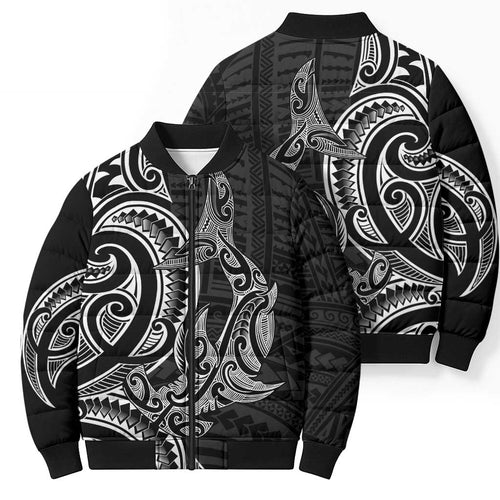 New Zealand Hammerhead Shark Bomber Puffer Jacket Maori Haehae Mangopare Black - Aussie Hoodie