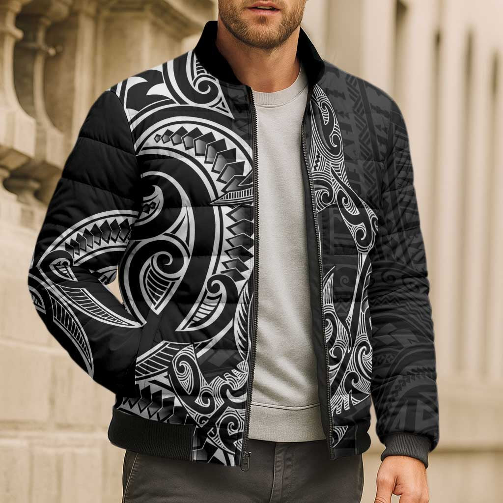 New Zealand Hammerhead Shark Bomber Puffer Jacket Maori Haehae Mangopare Black - Aussie Hoodie