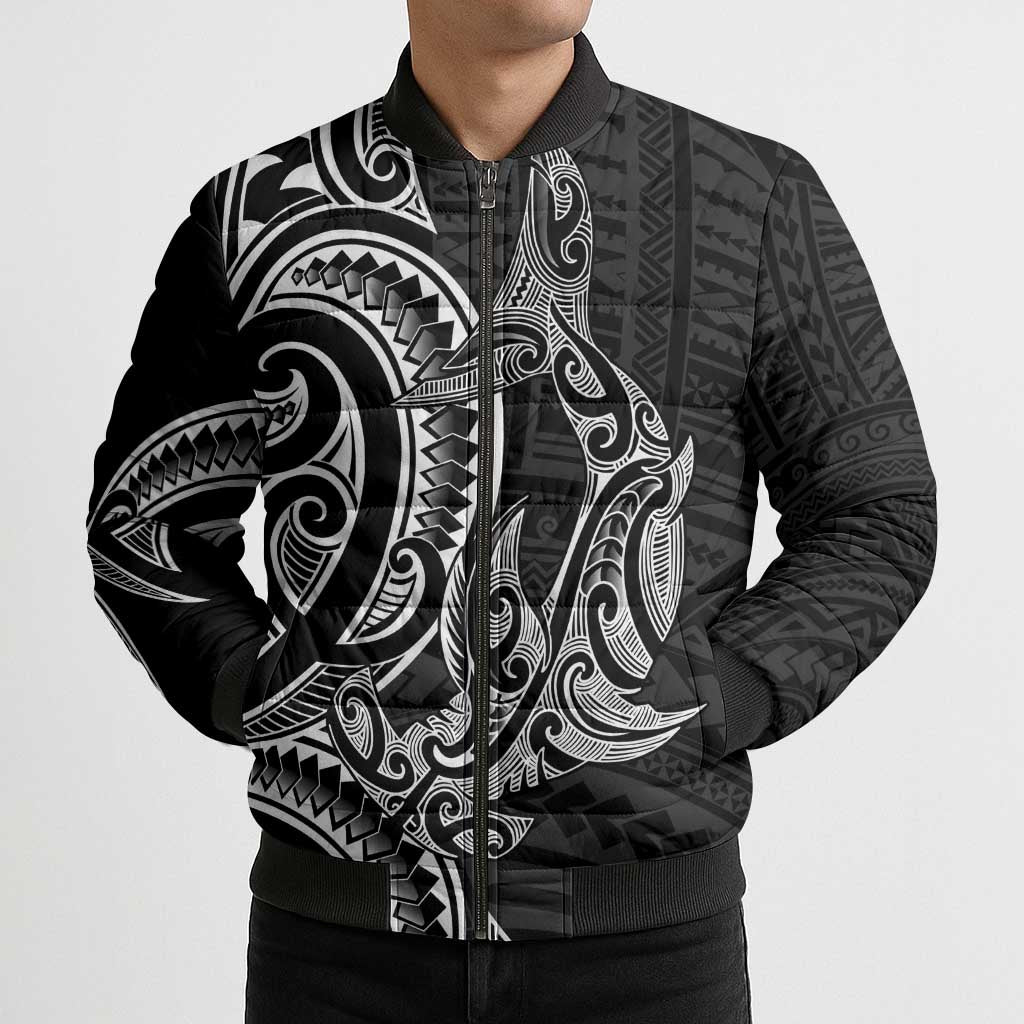 New Zealand Hammerhead Shark Bomber Puffer Jacket Maori Haehae Mangopare Black - Aussie Hoodie